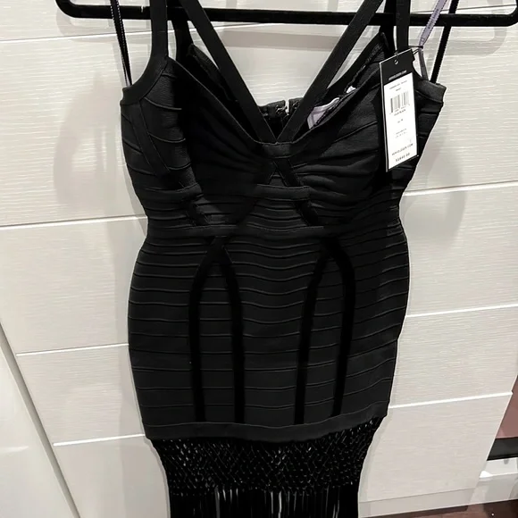 herve leger black fringe dress THE INES GOWN main image 1